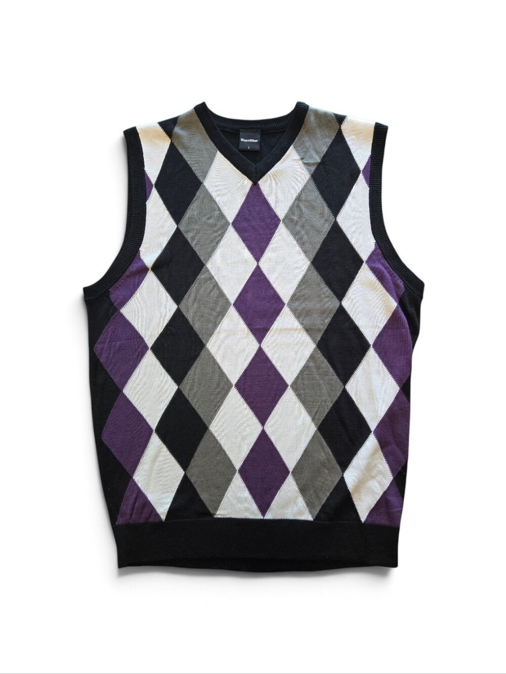 Men's Regal Wear Purple Black Diamond Argyle Sweater Vest, Large, Teacher Soft